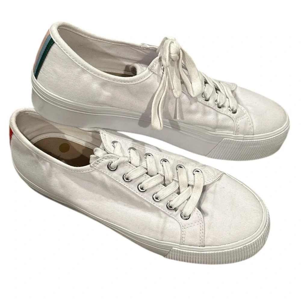 BODEN RAINBOW STRIPE BACK White Canvas PLATFORM Sneakers 40
